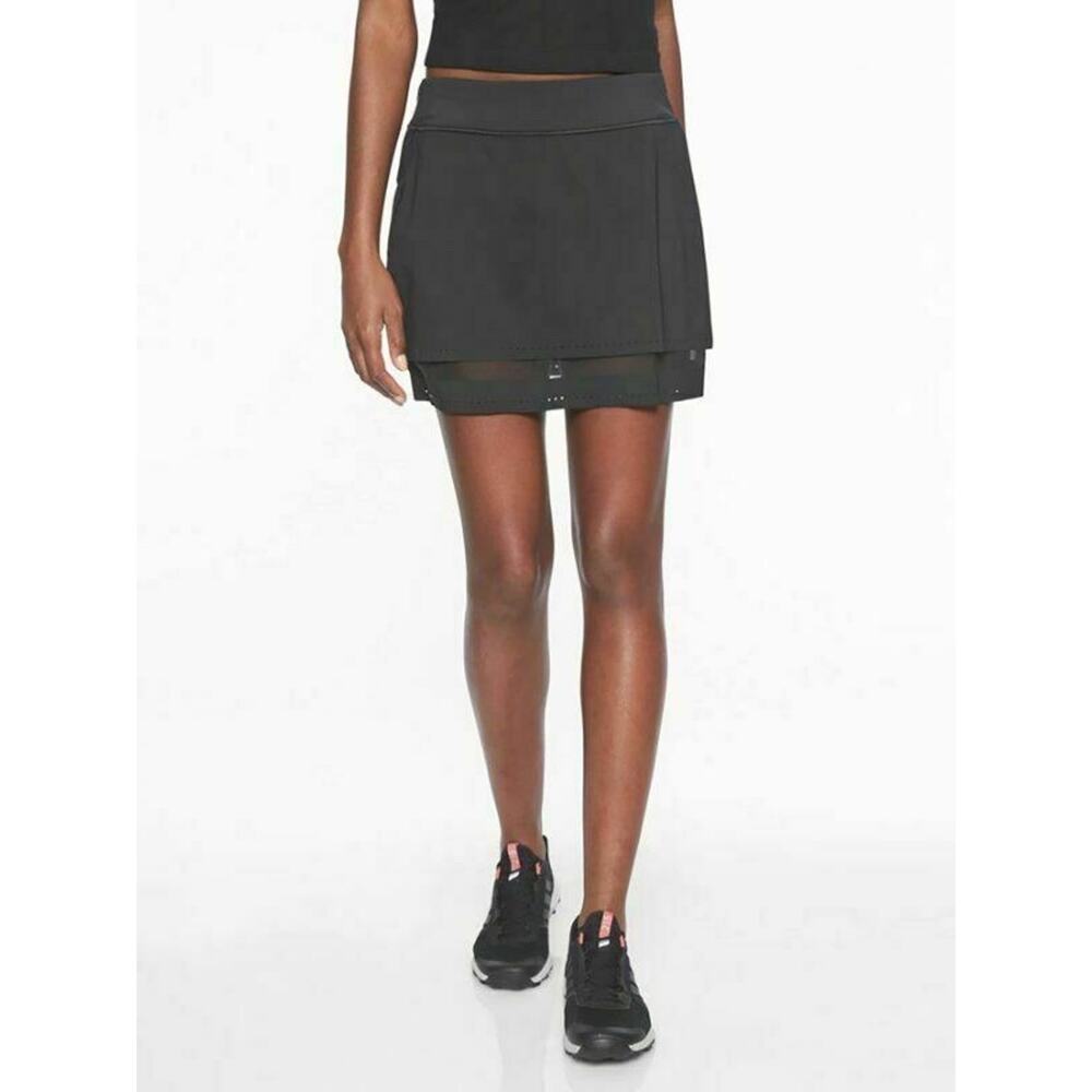 Athleta Laser Run Womens Skort S Black Pockets Drawcord Skirt Shorts Logo